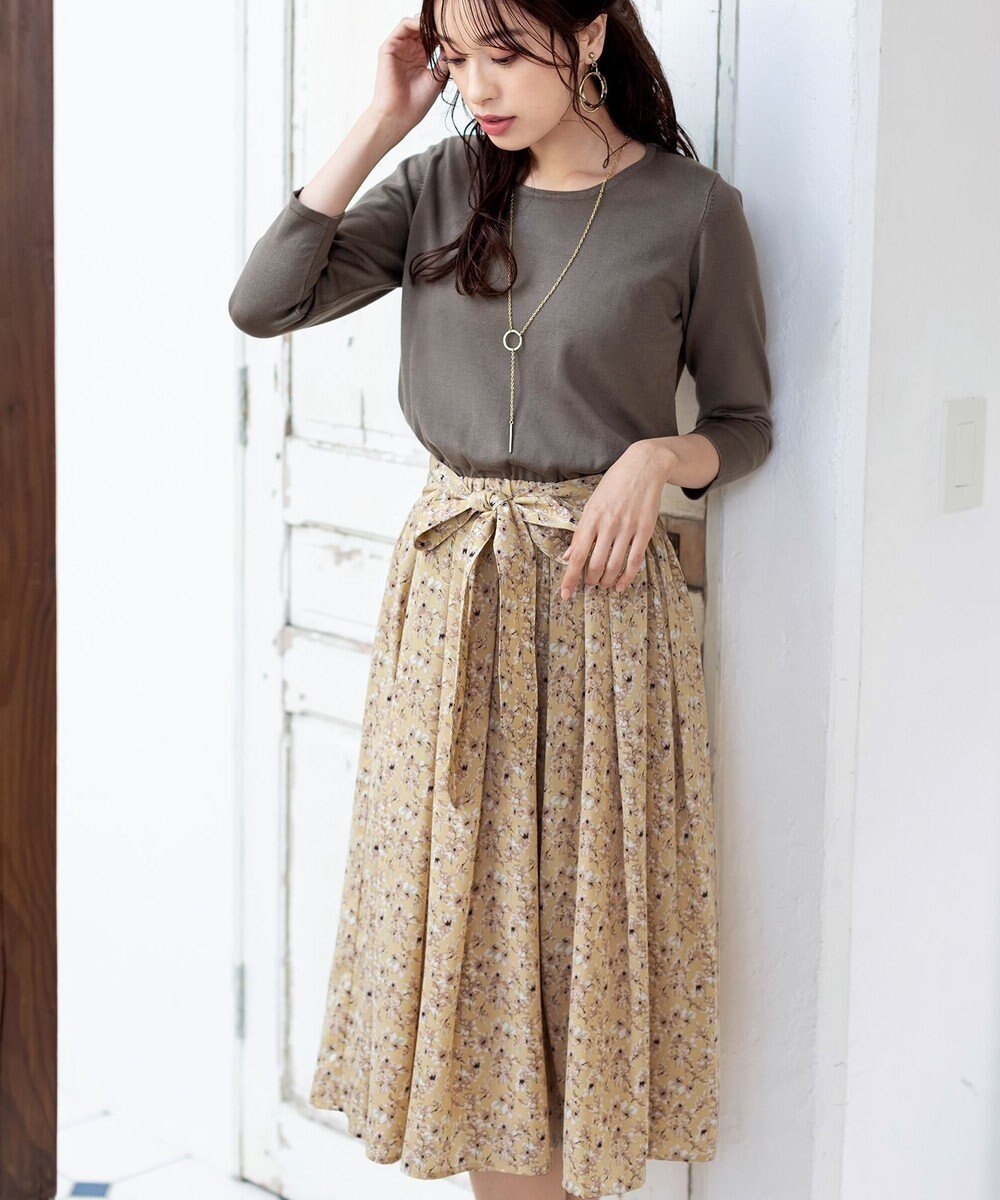 Tiaclasse 【洗える】異素材を組み合わせた花柄ドッキングワンピース 