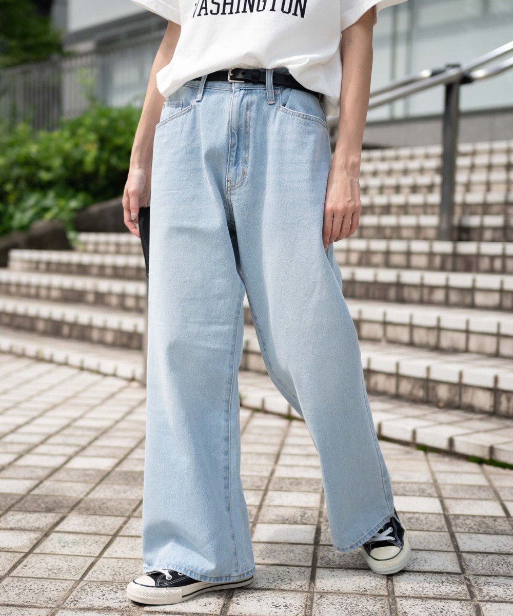 WEGO 【ユニセックス着用ITEM/SMLサイズ展開】デニムルーズフレアパンツ 