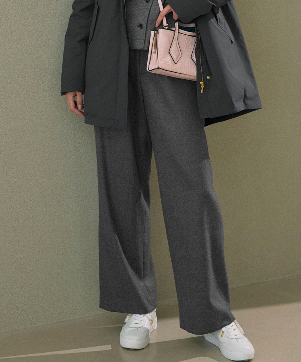 23区 L 【洗える】ハイカウントフラノ ドロスト ワイド パンツ 