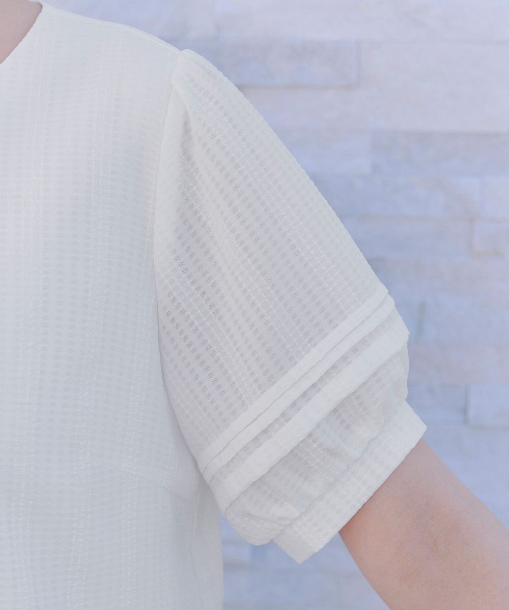 Tiaclasse L 【洗える】シアーチェック柄パフスリーブブラウス 