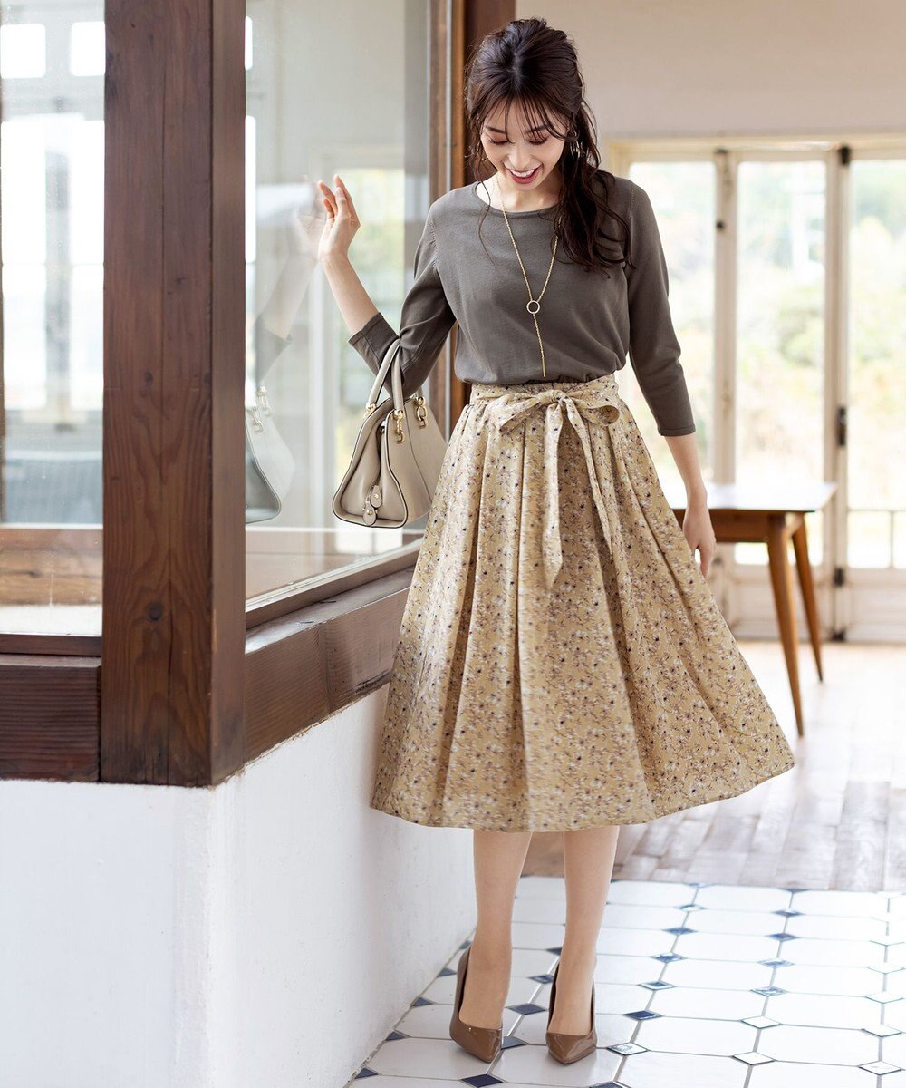 Tiaclasse 【洗える】異素材を組み合わせた花柄ドッキングワンピース 