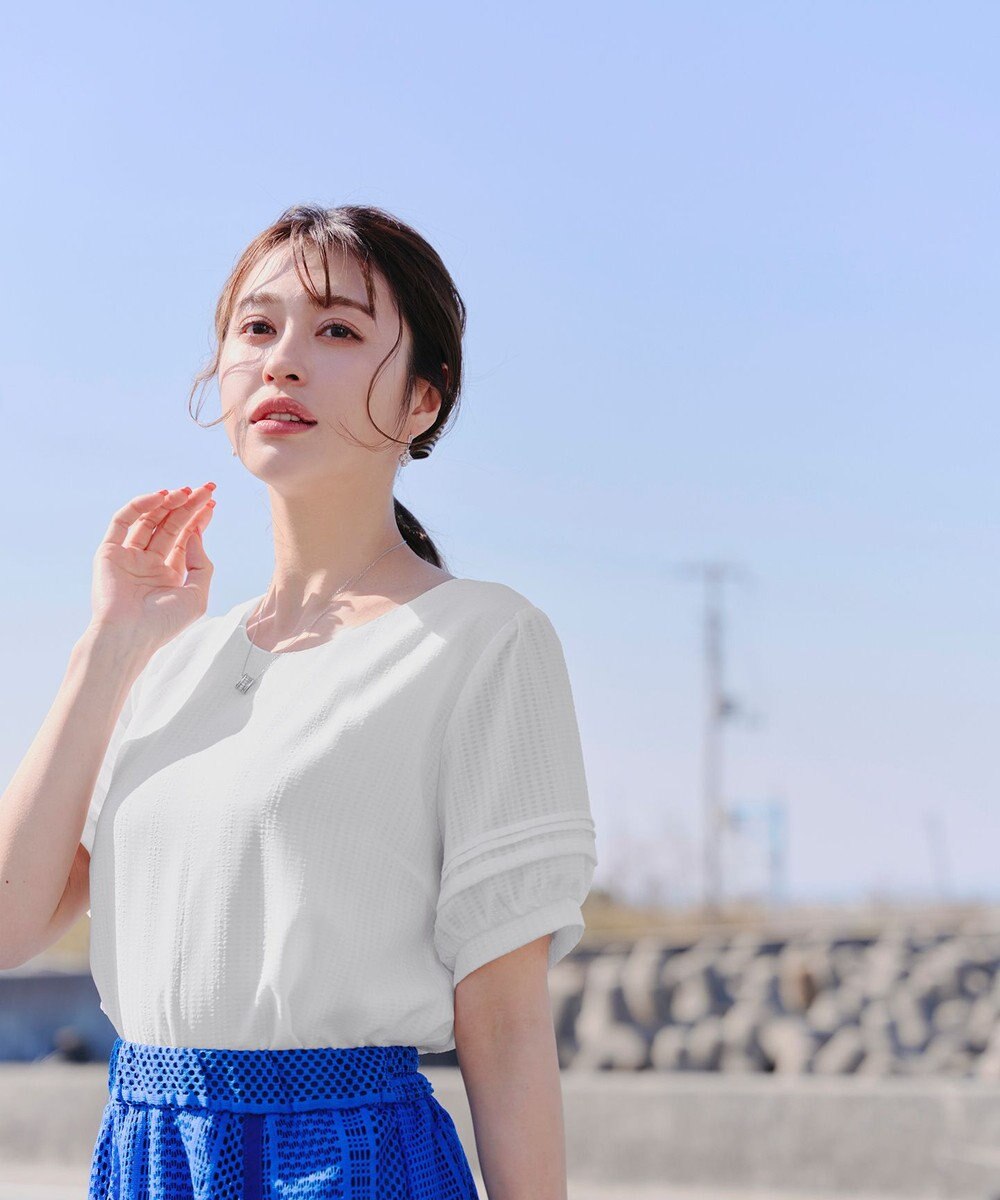 Tiaclasse L 【洗える】シアーチェック柄パフスリーブブラウス 