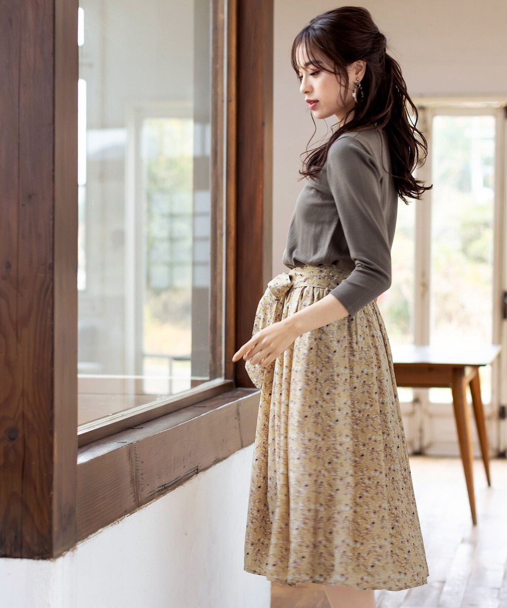 Tiaclasse 【洗える】異素材を組み合わせた花柄ドッキングワンピース 