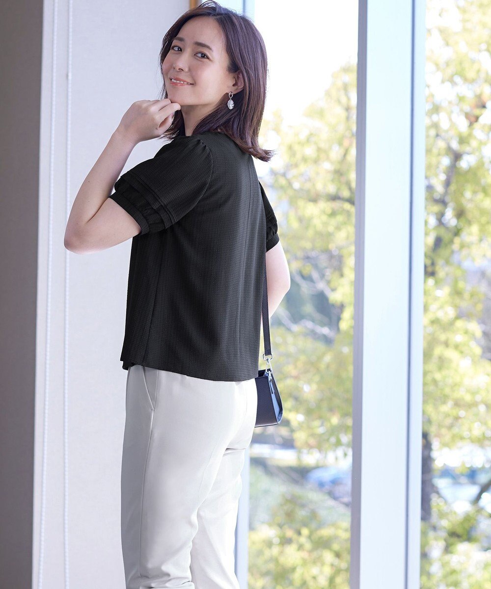 Tiaclasse L 【洗える】シアーチェック柄パフスリーブブラウス 