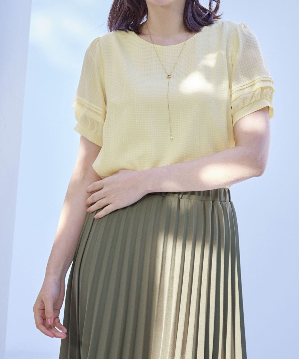 Tiaclasse L 【洗える】シアーチェック柄パフスリーブブラウス 