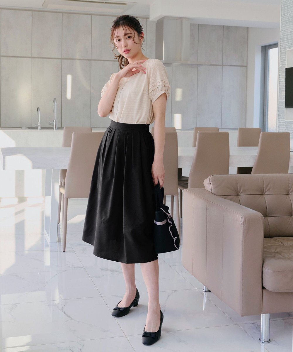 Tiaclasse L 【洗える】シアーチェック柄パフスリーブブラウス 