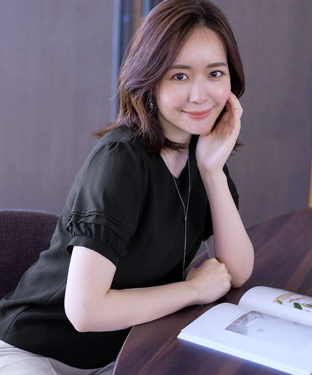 Tiaclasse L 【洗える】シアーチェック柄パフスリーブブラウス 