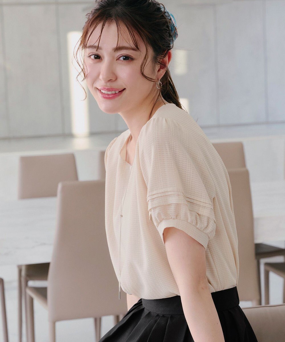 Tiaclasse L 【洗える】シアーチェック柄パフスリーブブラウス 