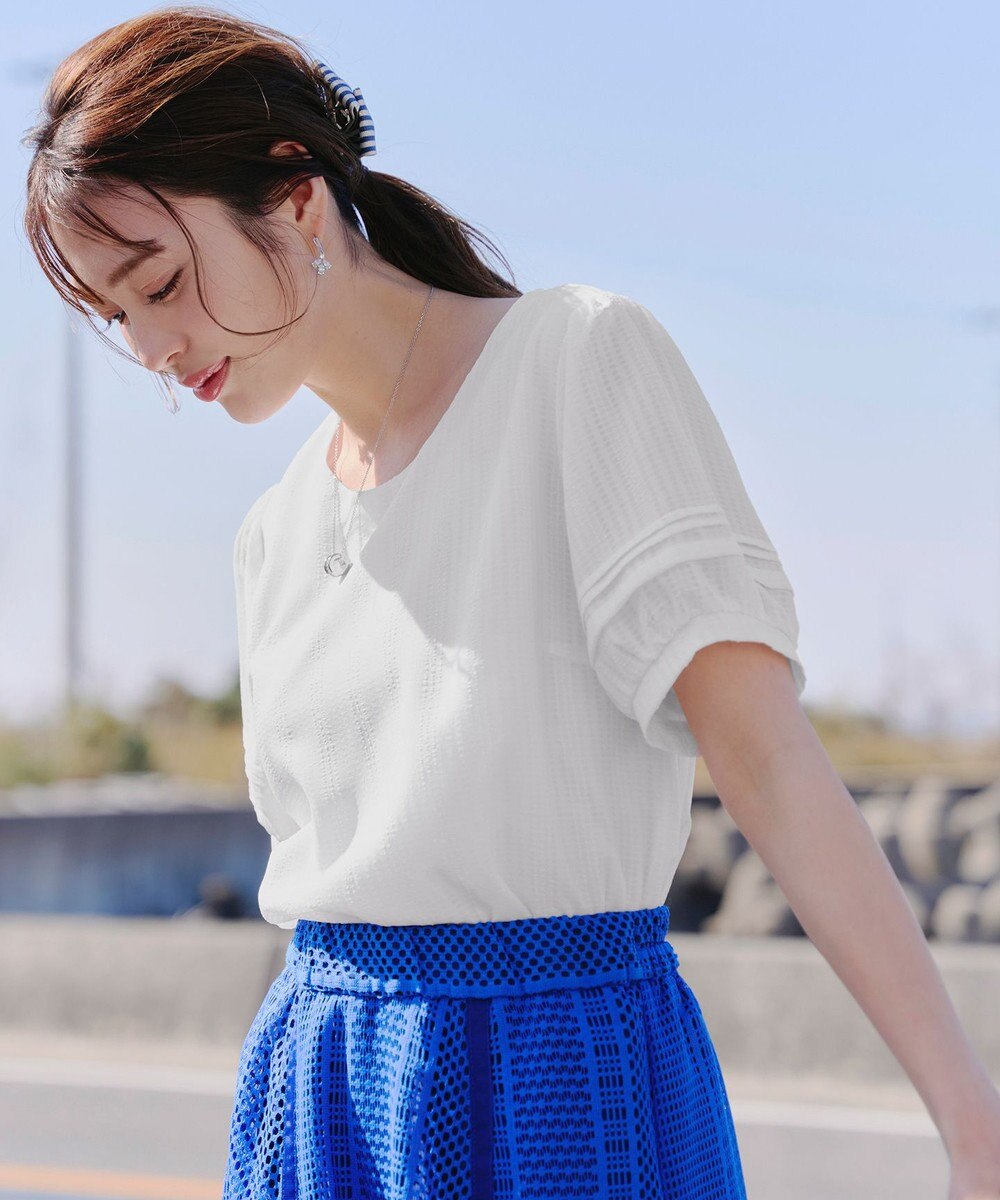 Tiaclasse L 【洗える】シアーチェック柄パフスリーブブラウス 