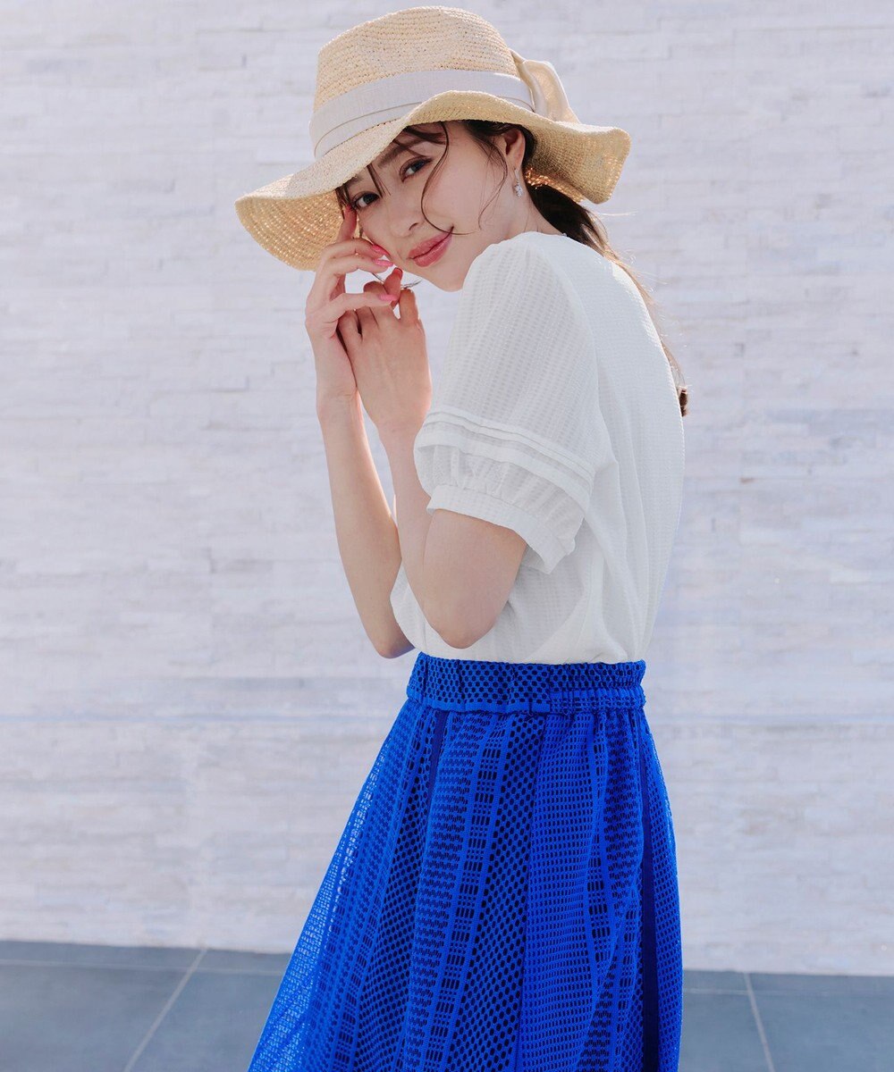 Tiaclasse L 【洗える】シアーチェック柄パフスリーブブラウス 