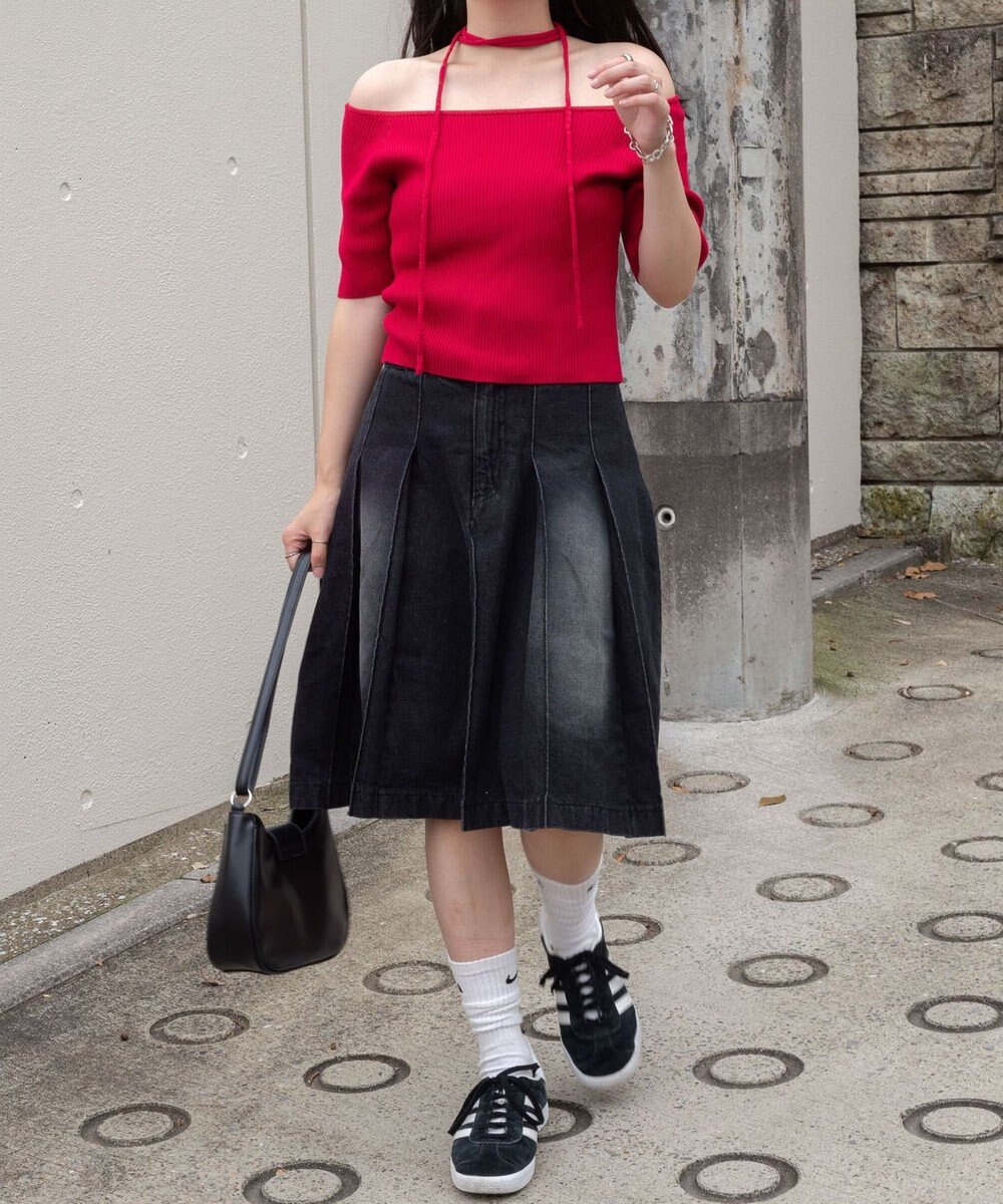 WEGO チョーカーリボン付きオフショルニット 