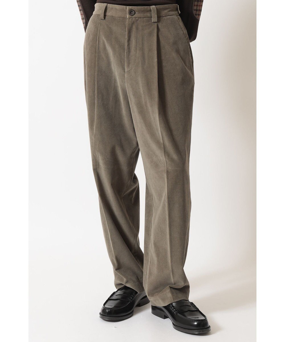 DAKS ソフトコーデュロイ ワイドレッグ ディーププリーツパンツ 