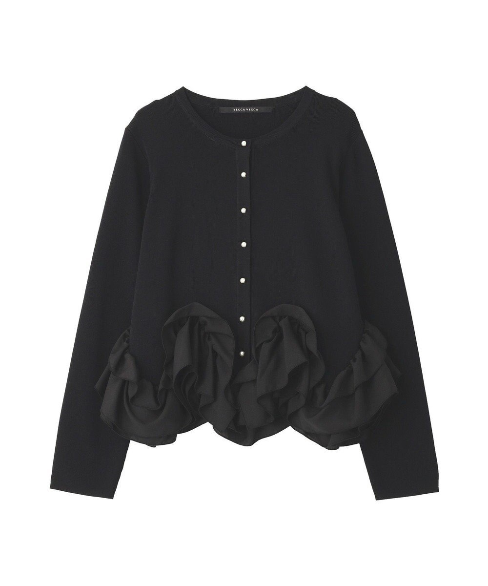 YECCA VECCA パール釦ラッフルカーディガン 