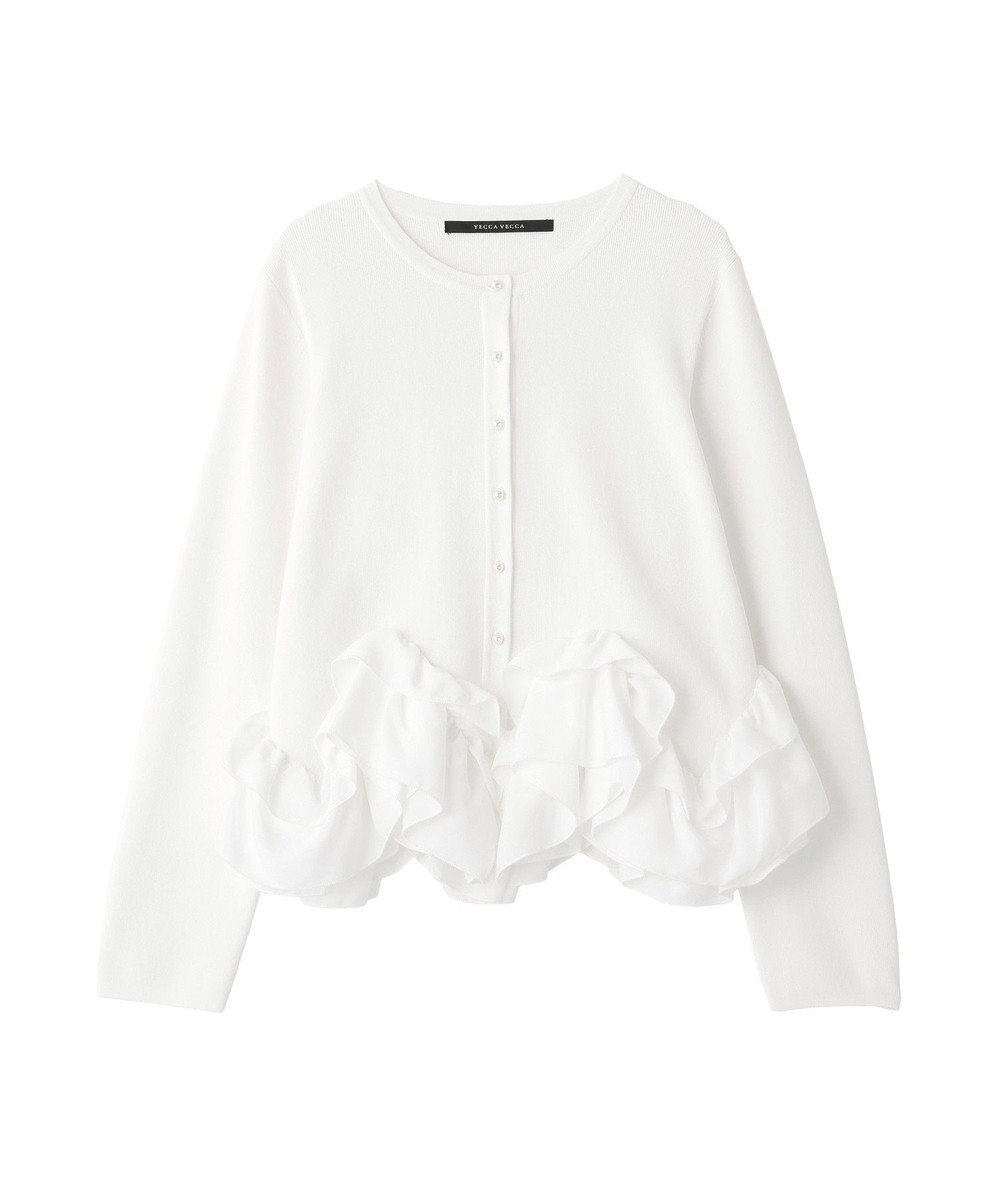 YECCA VECCA パール釦ラッフルカーディガン 