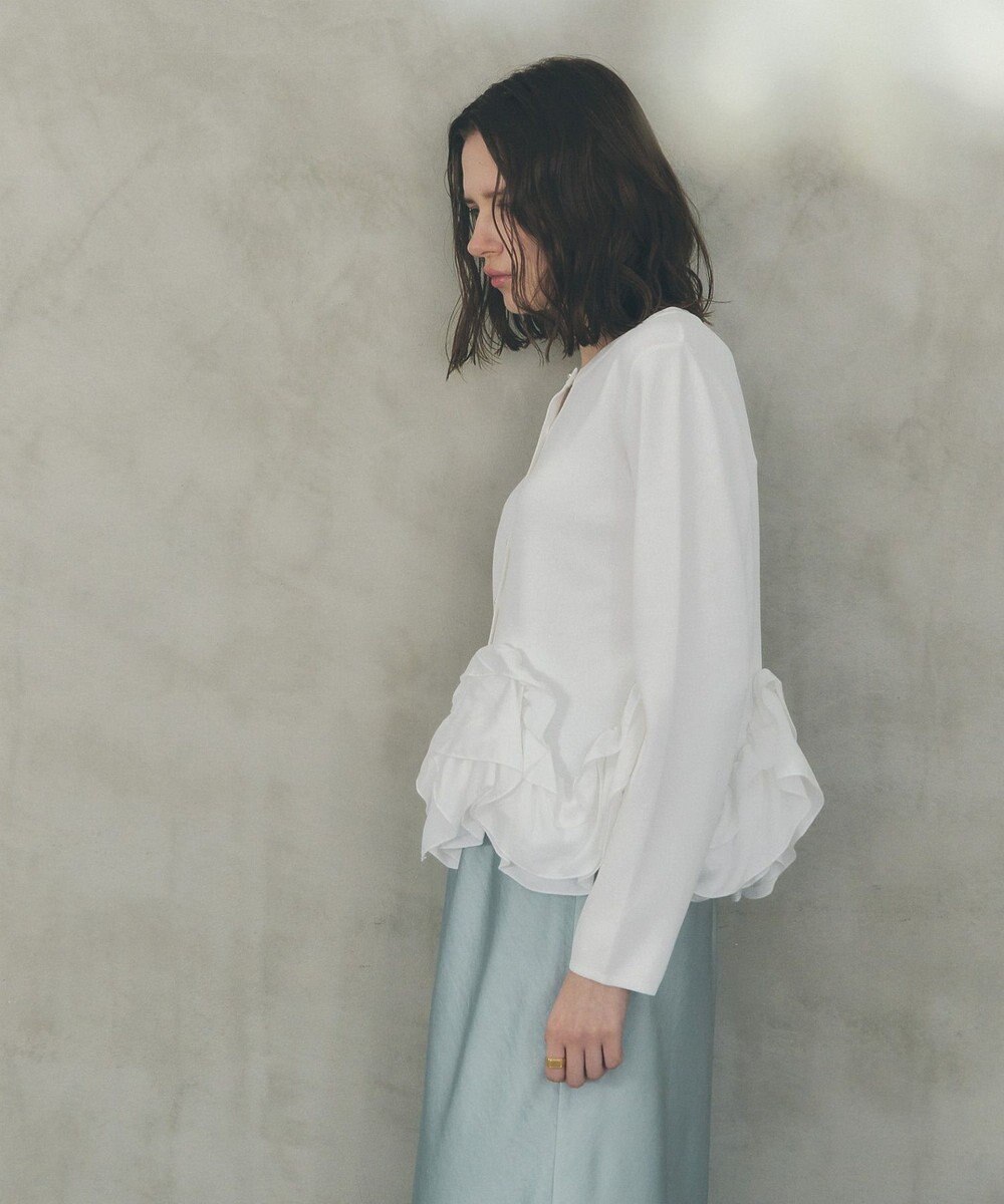 YECCA VECCA パール釦ラッフルカーディガン 