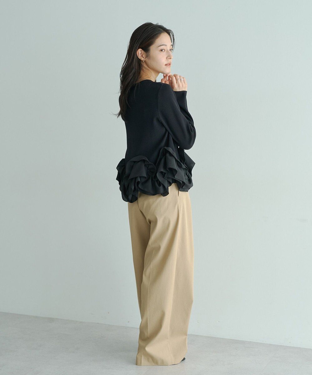 YECCA VECCA パール釦ラッフルカーディガン 