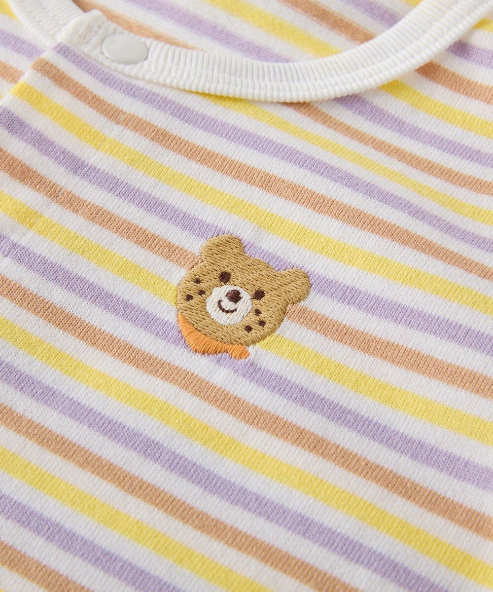 MIKI HOUSE HOT BISCUITS 【70-80cm】 みじんボーダー ワンポイント刺繍 ショートオール 