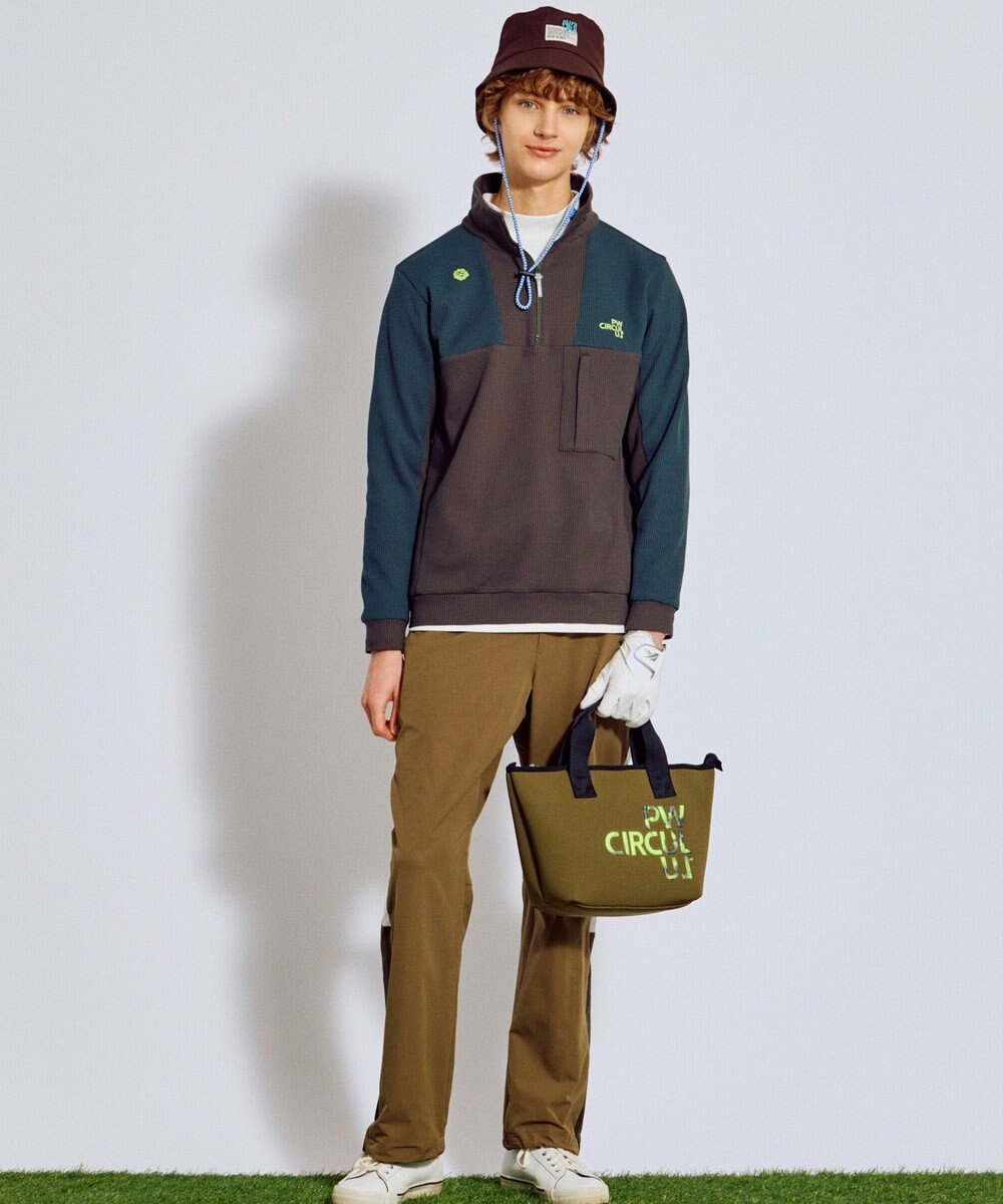 PW CIRCULUS 今が旬トップス！【ドライな肌触り / UV遮蔽率98.9% UVカット / ストレッチ】【MEN】ワッフルハーフジップトップス  ゴルフ 