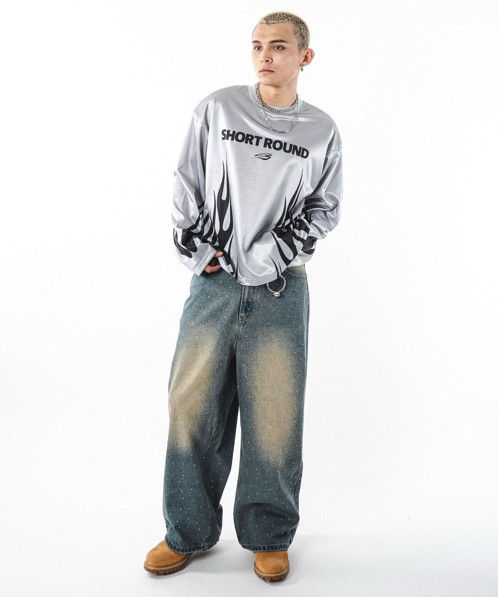 WEGO 【ユニセックス着用ITEM】スーパーバギーラインストーンデニムパンツ 