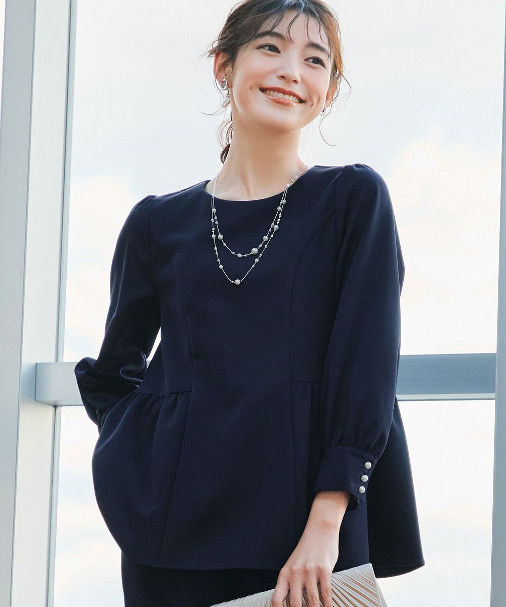 Tiaclasse 【ダブルクロス】パフスリーブペプラムチュニックブラウス 