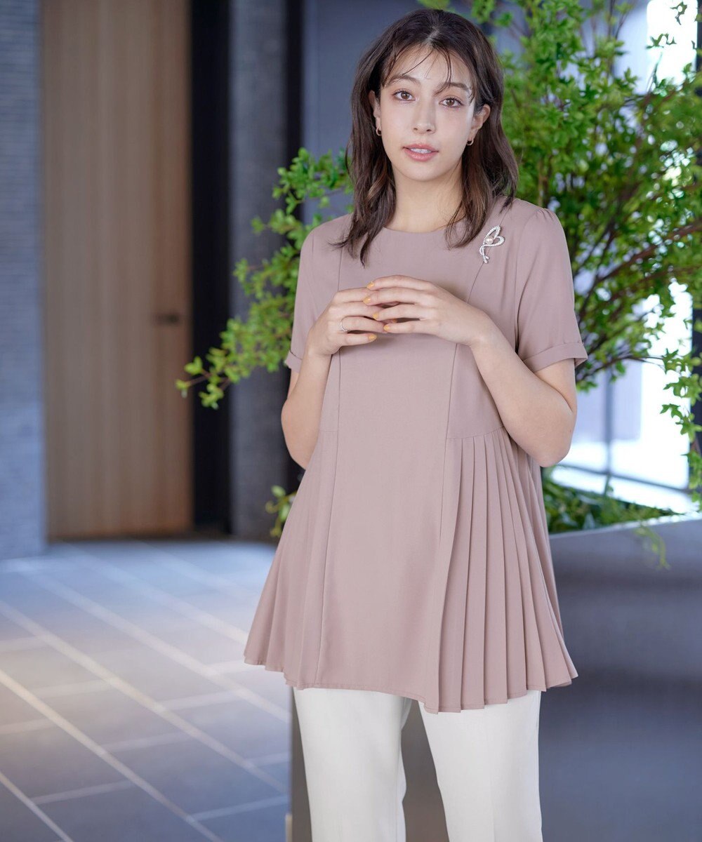 Tiaclasse 【新色追加・洗える】サイドプリーツチュニックブラウス 