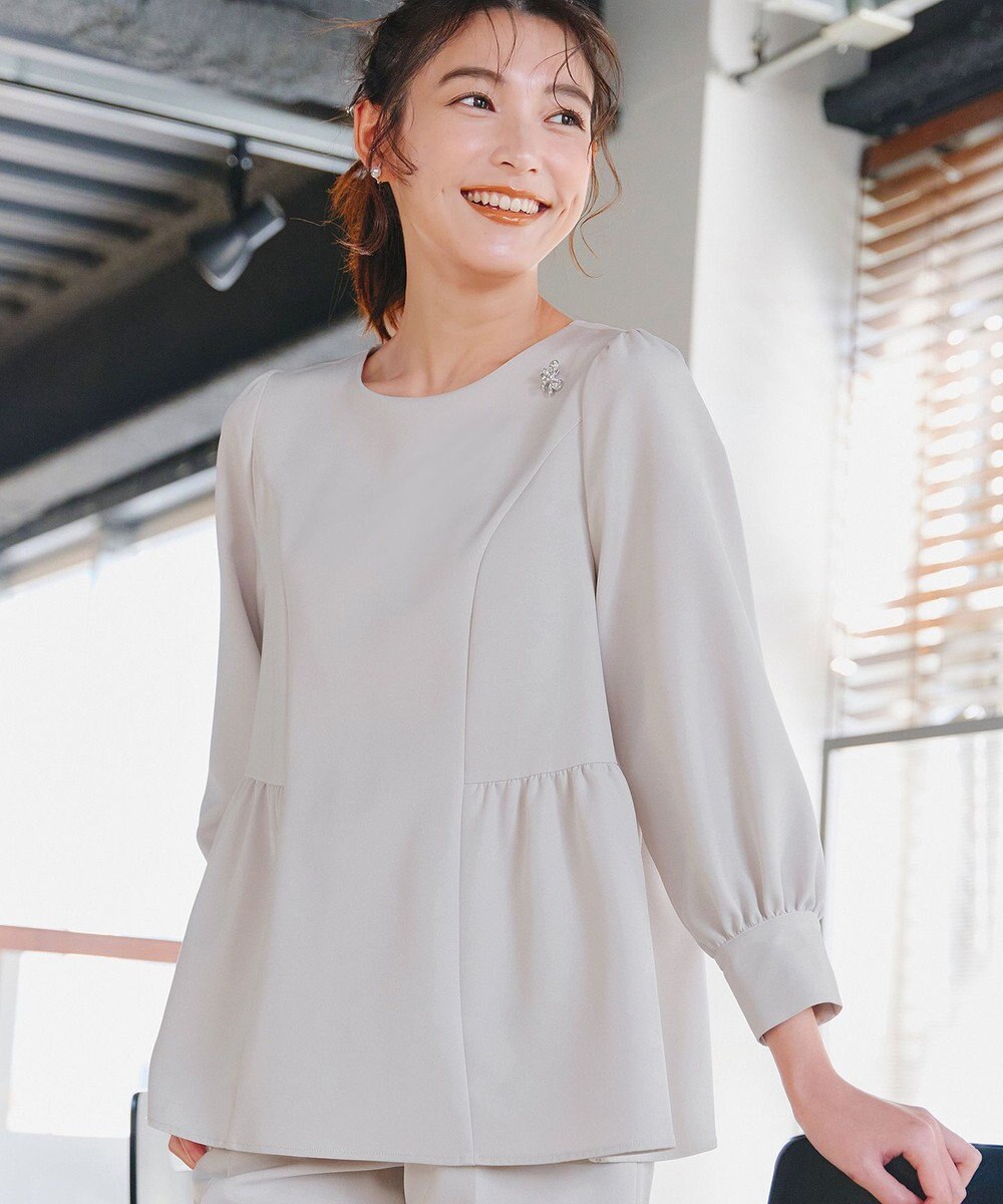 Tiaclasse 【ダブルクロス】パフスリーブペプラムチュニックブラウス 
