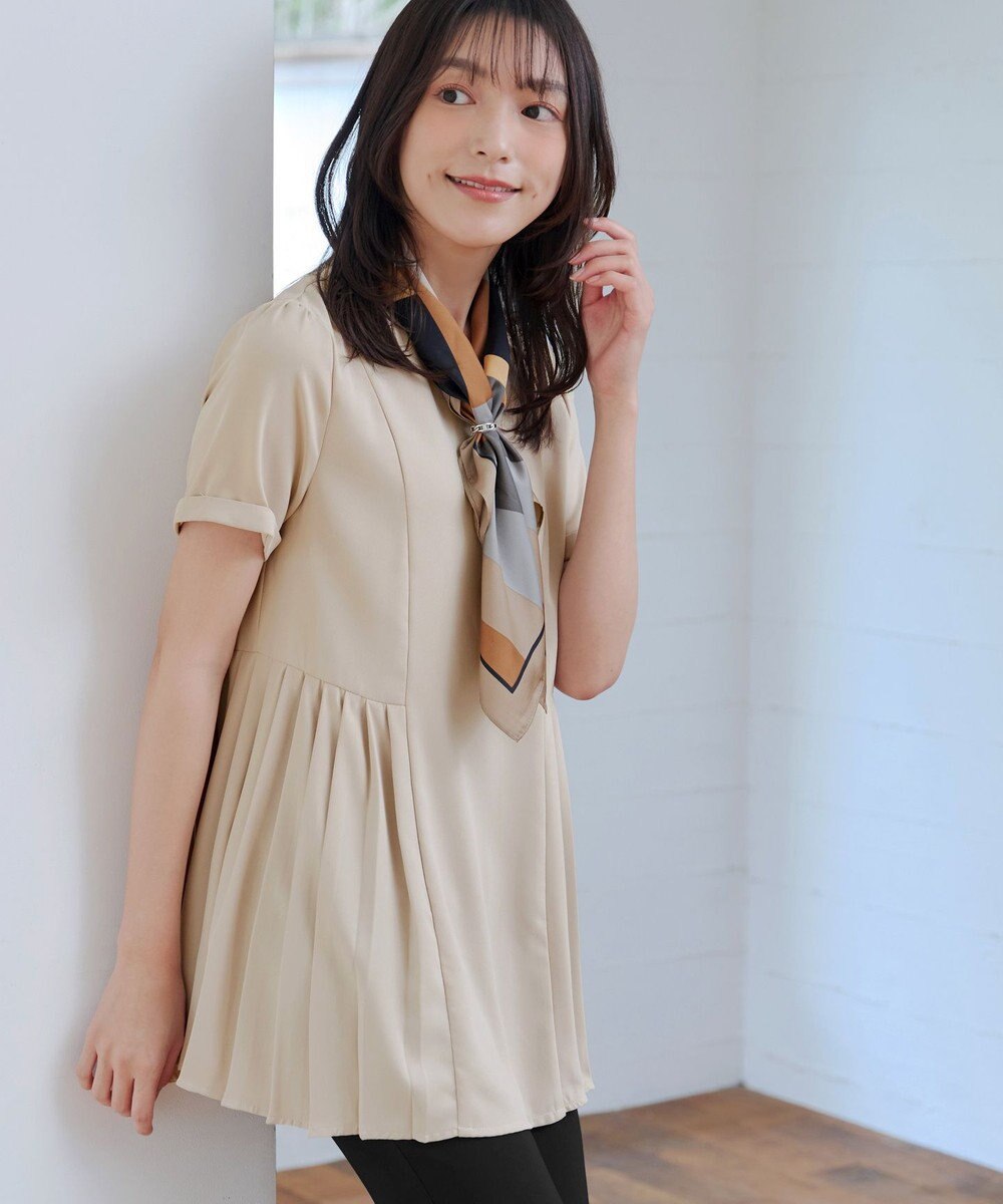 Tiaclasse 【新色追加・洗える】サイドプリーツチュニックブラウス 