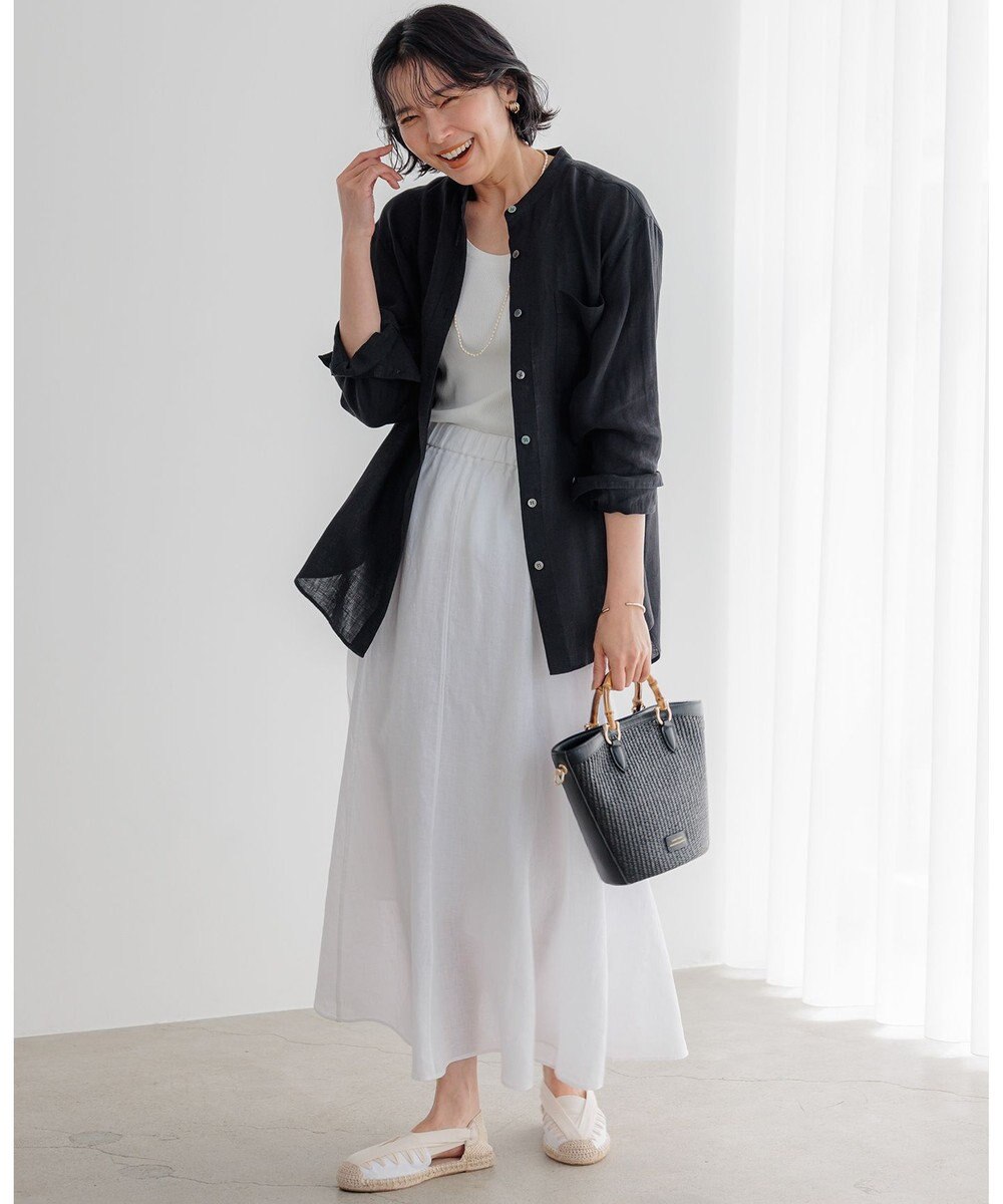 23区 S 【洗える】LIBECO バンドカラー シャツ 