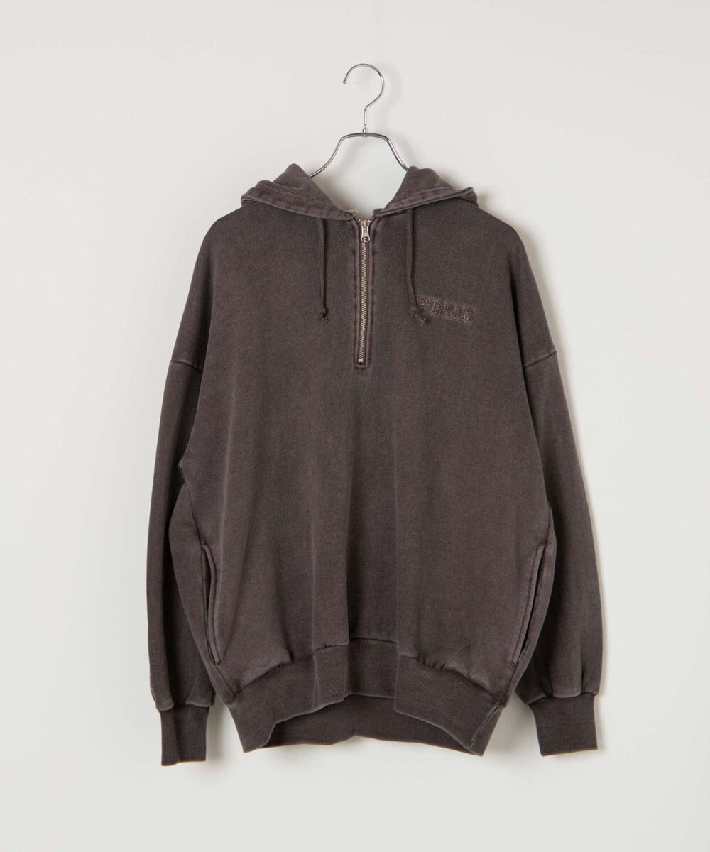 WEGO ピグメントハーフZIPロゴプルパーカー 