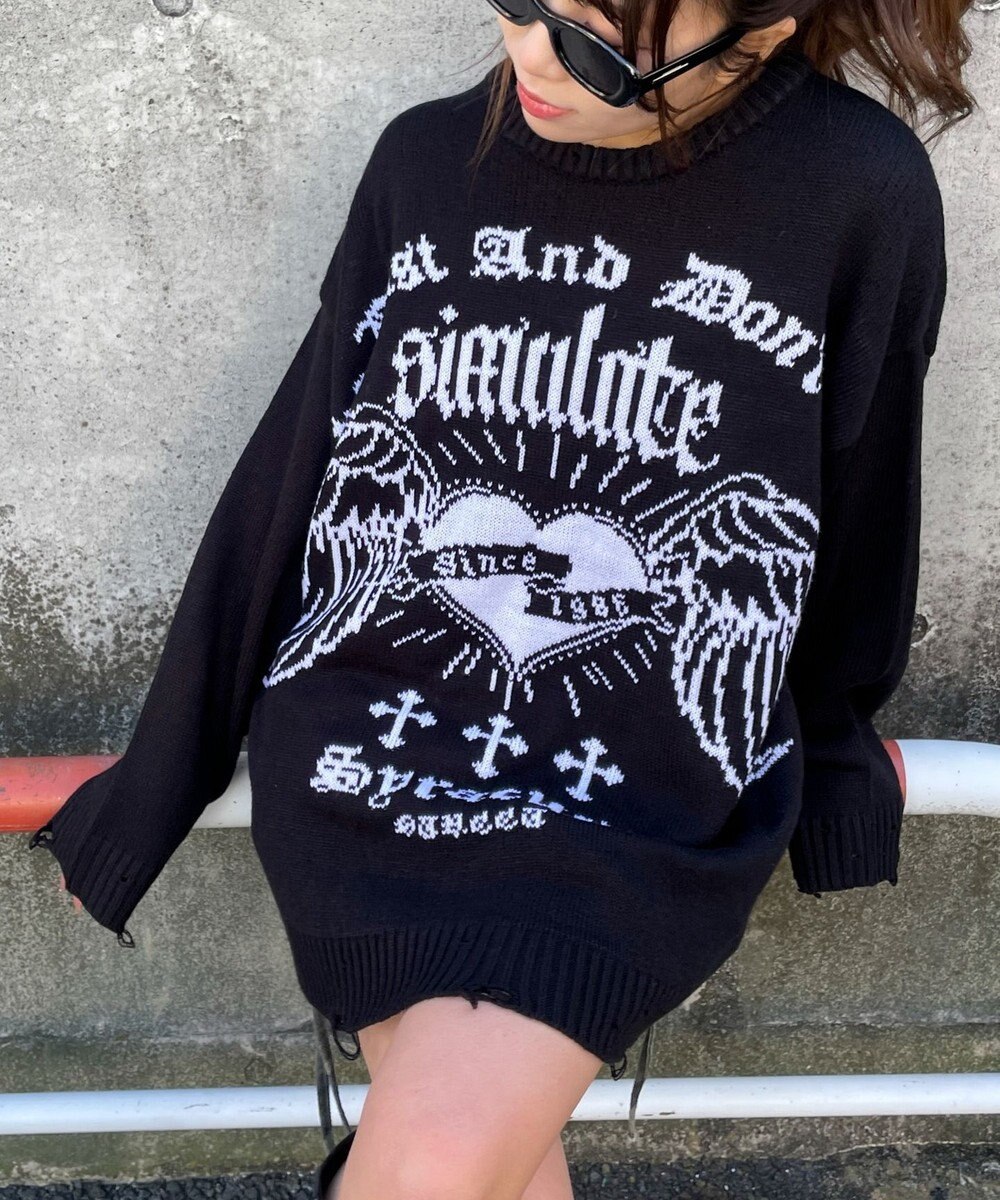 WEGO ウイングハートダメージニット 