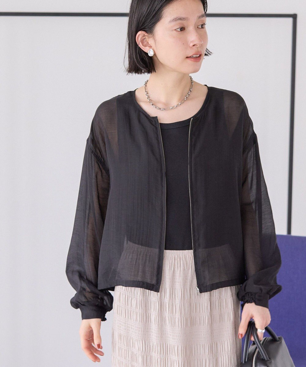 AMERICAN HOLIC 【WEB限定】ノーカラーシアーZIPブルゾン 