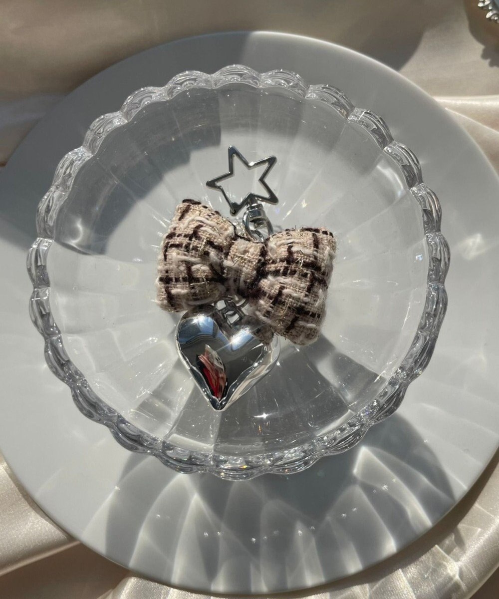 WEGO ツイードリボンハートキーホルダー 