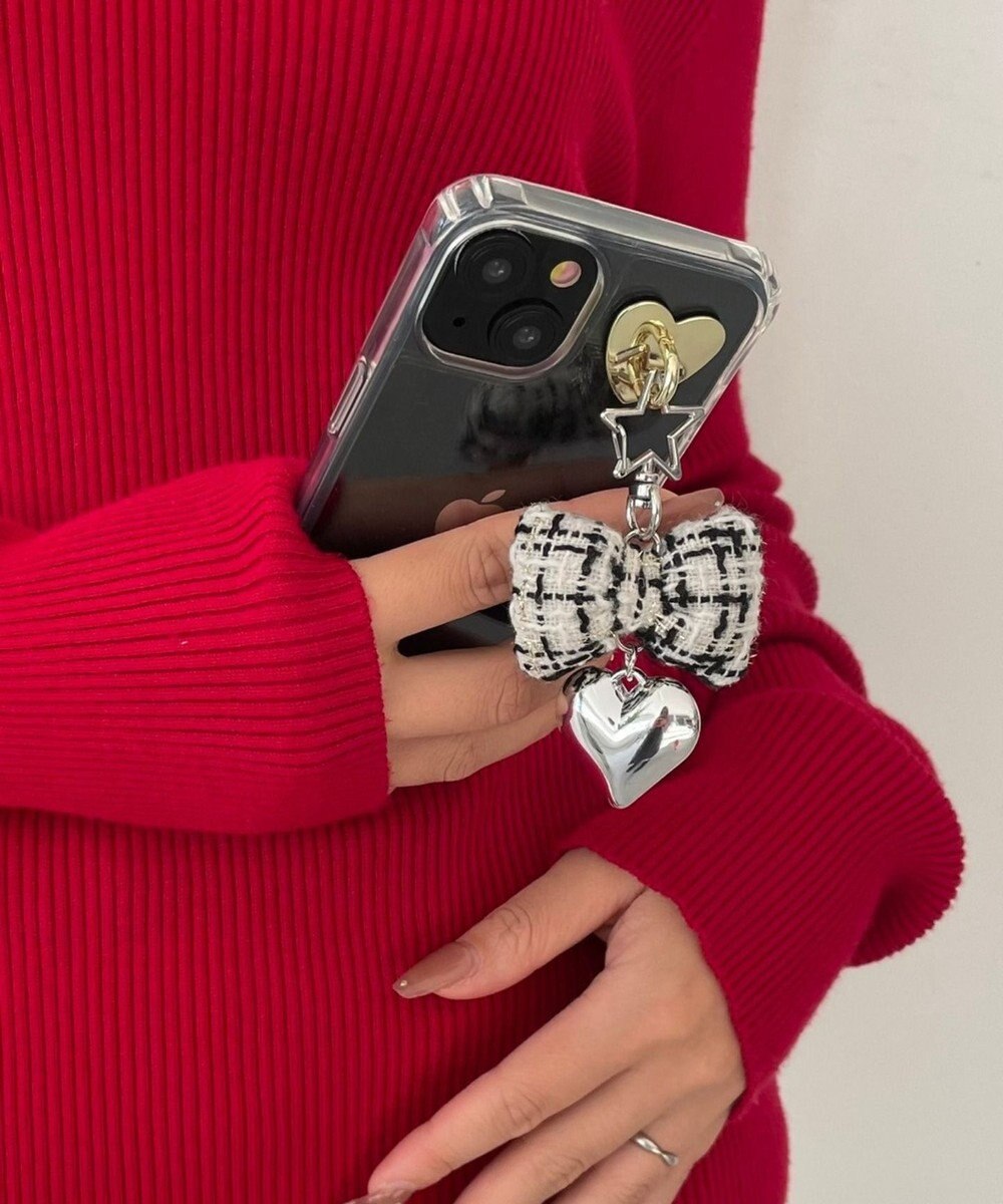 WEGO ツイードリボンハートキーホルダー 