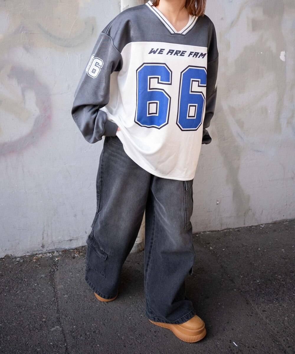 WEGO VネックナンバリングサテンBIGスウェット 