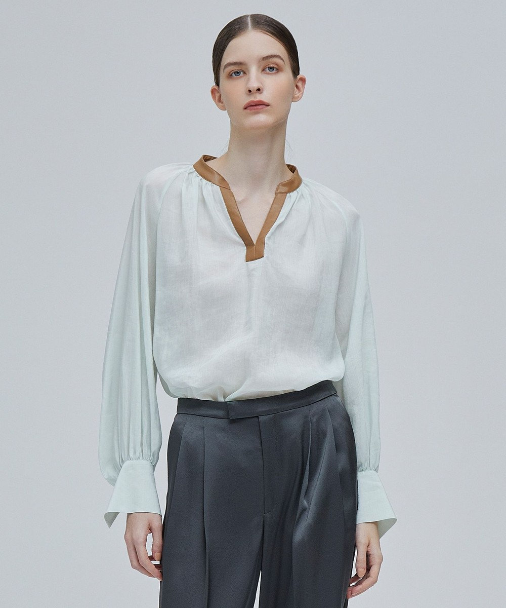 BEIGE， PAULINE / レザーコンビブラウス 