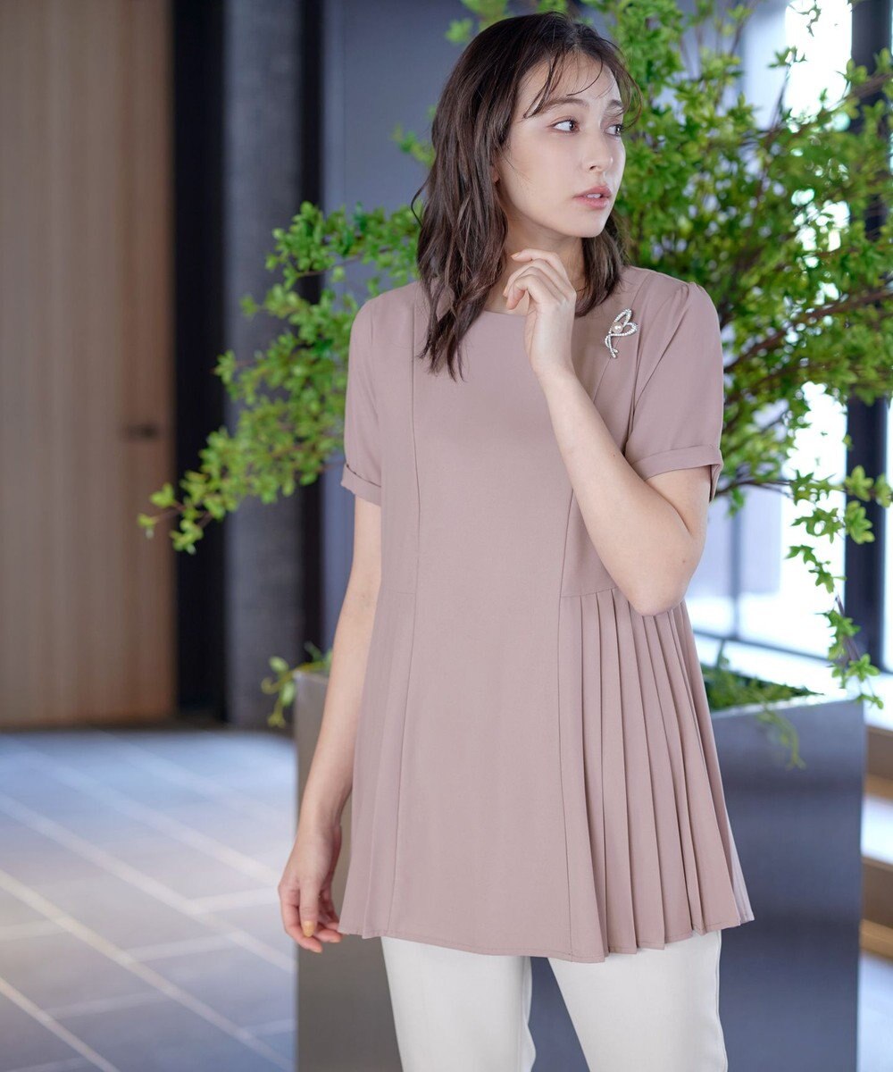 Tiaclasse 【新色追加・洗える】サイドプリーツチュニックブラウス 