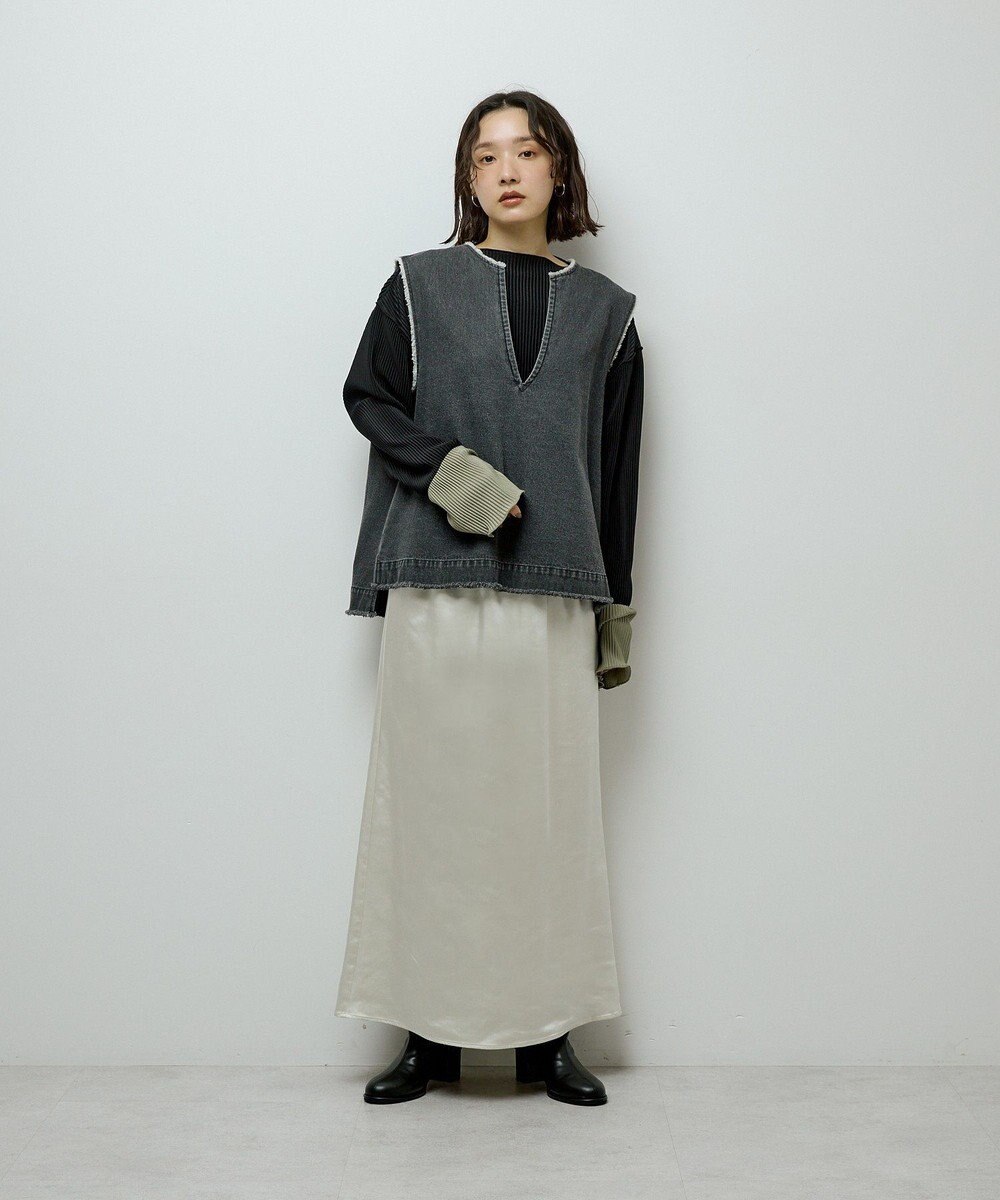 Green Parks すっきり見えシルエットサテンナロースカート 