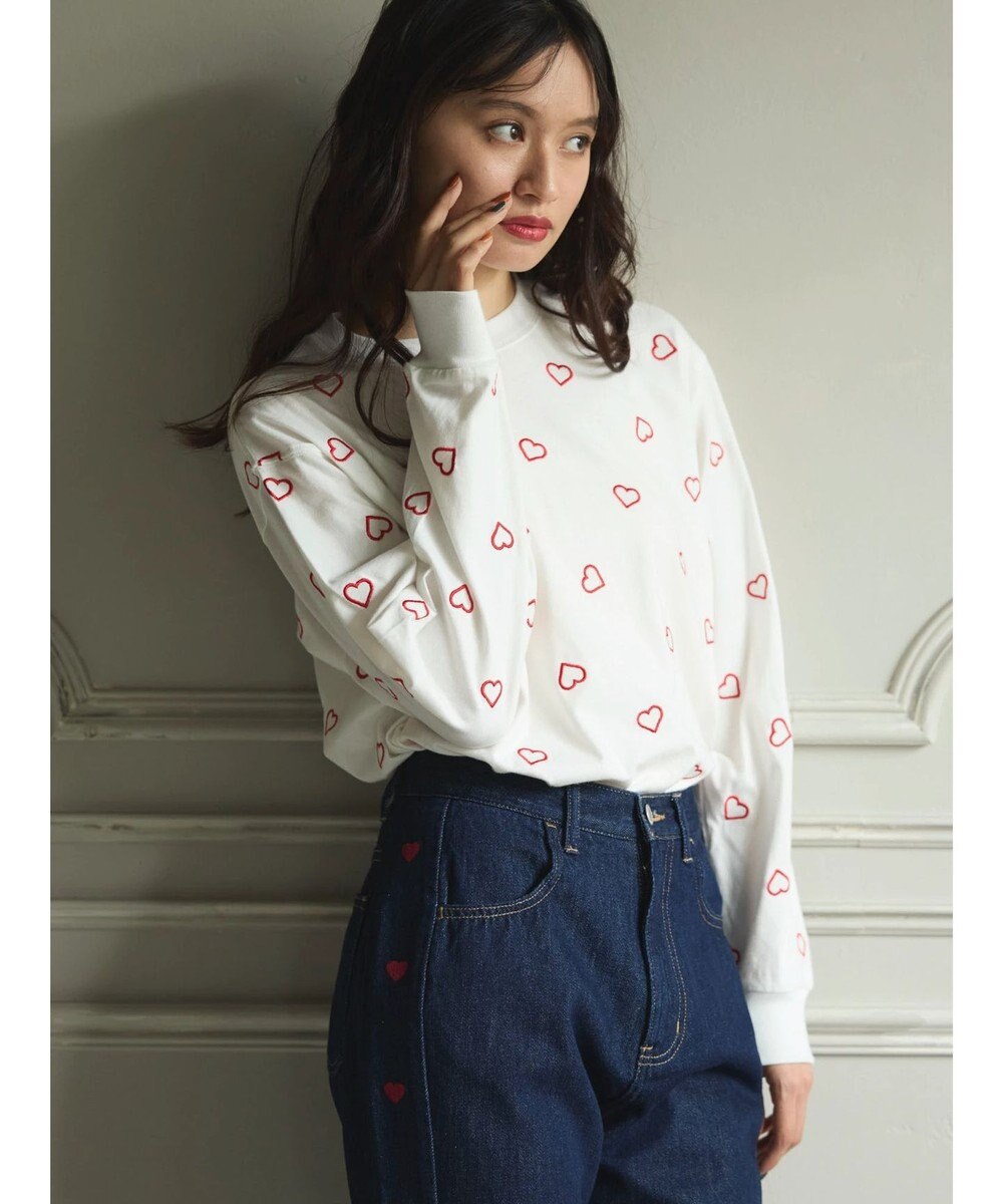 Green Parks ・Ｄｏｕｂｌｅ　Ｆｌａｇｓ　ハート刺繍ロンＴ 