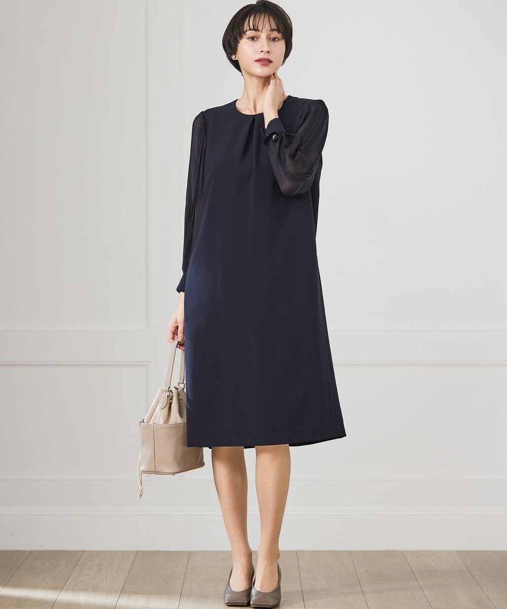 23区 S 【セットアップ対応/洗える】トリアセダブルジョーゼット シフォンスリーブ ワンピース 