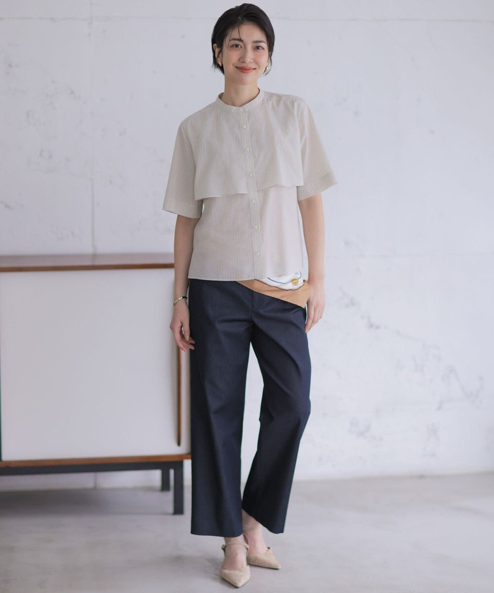 J.PRESS LADIES L TCシャンブレーサテンST ストレート パンツ 