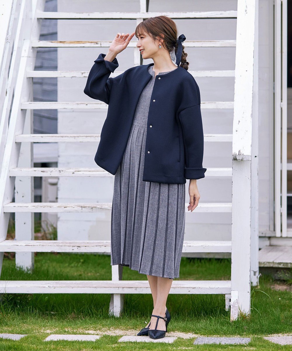 Tiaclasse ダイバー素材ノーカラージャケット 