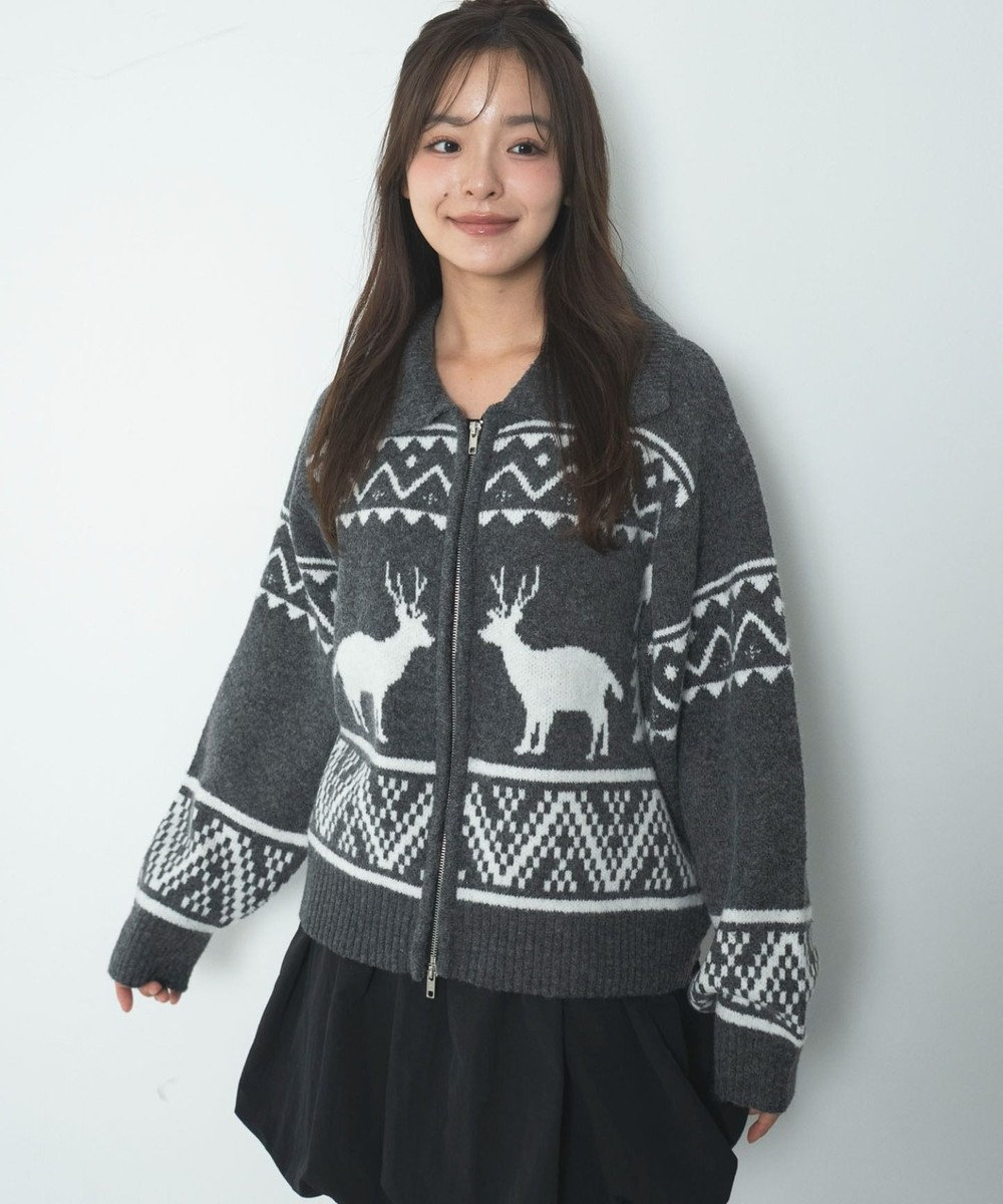 WEGO 雪柄ダブルジップニット 