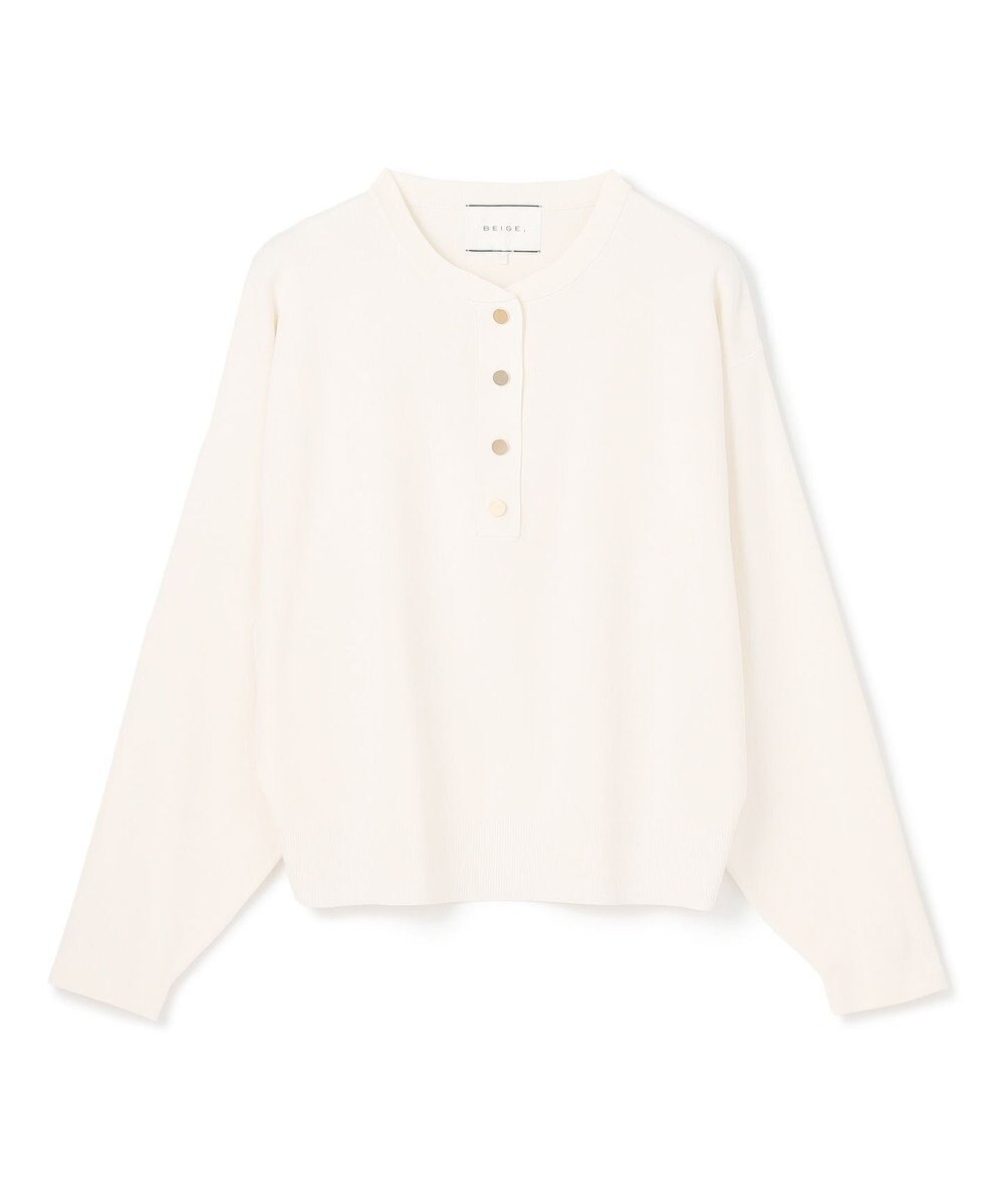 BEIGE， 【洗える】LAURA / クルーネックボタンニットトップス 