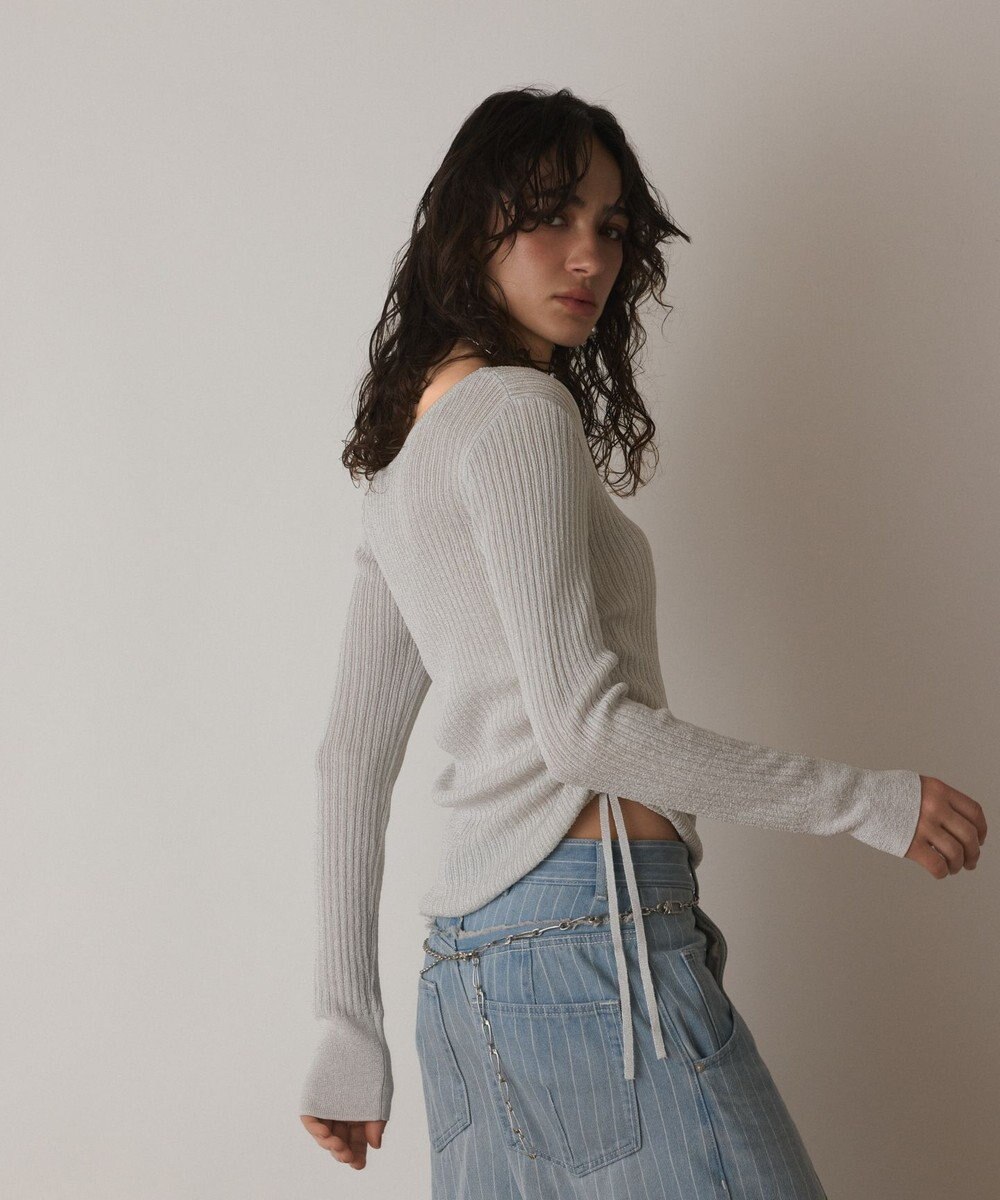 GRACE CONTINENTAL ラメリブクルーネックトップ 