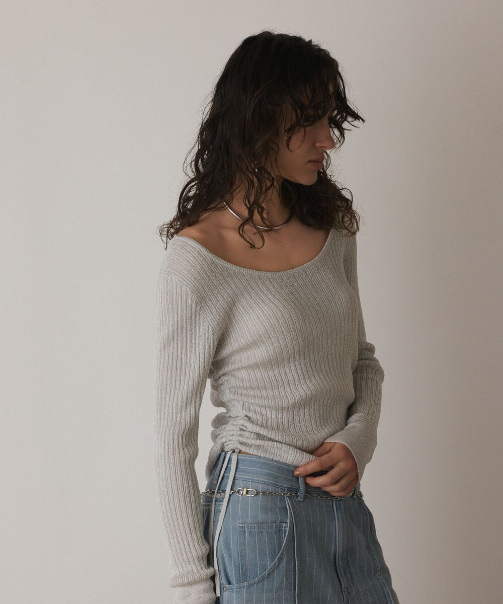 GRACE CONTINENTAL ラメリブクルーネックトップ 