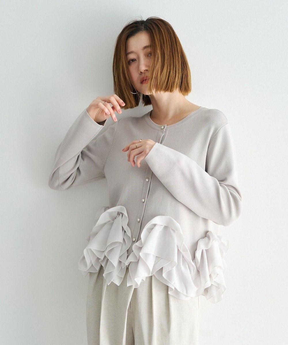 YECCA VECCA パール釦ラッフルカーディガン 