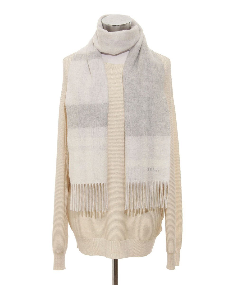 MOONBAT FURLA ウール混ラメ入りブロックチェックストールマフラー／幅30cm 