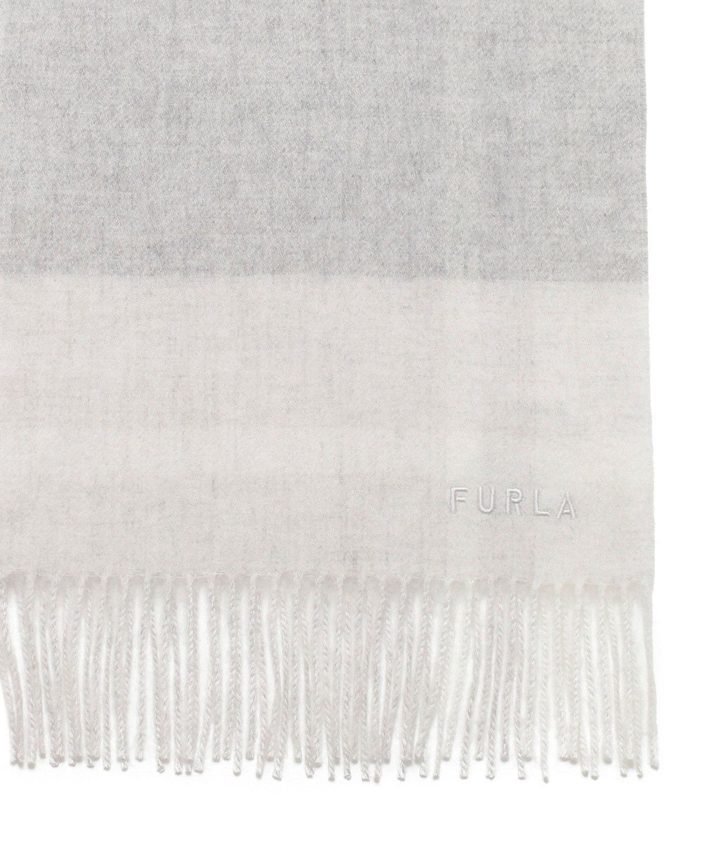 MOONBAT FURLA ウール混ラメ入りブロックチェックストールマフラー／幅30cm 