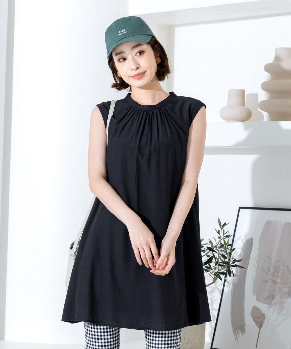 Tiaclasse L 【洗える】体型カバーも叶うAラインギャザーチュニックブラウス 