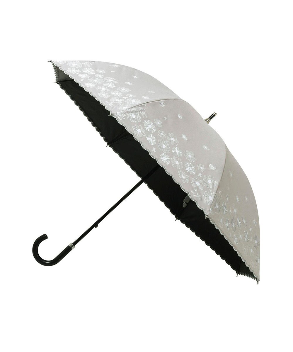 MOONBAT 【遮光率100％/遮熱/UV】LANVIN en Bleu (ランバン オン ブルー)晴雨兼用日傘 フラワーグリッター シルバースカラ刺繍 花柄 長傘 
